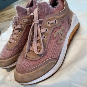 Chanel pink furry sneakers
